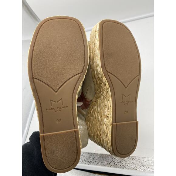 New Marc Fisher LTD Nelly Suede Espadrille Wedge Sandals Ankle Strap Natural 10M - Picture 7 of 9